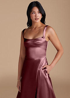Azazie Hope Bridesmaid Dresses Vintage Mauve A-Line with Pockets Metallic Satin Dress image3