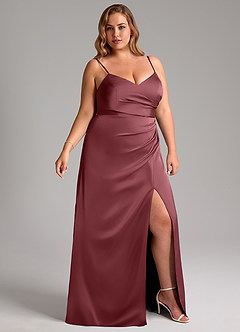 Azazie Azuree Vestidos de damas de honor Vestido de Rosa Del Desierto de Satén Elástico de Corte en A con Plisado image4