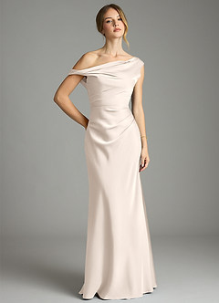 Azazie Emerson Bridesmaid Dresses White Alabaster Mermaid Off the Shoulder Stretch Satin Dress image7