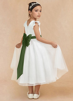 Azazie Hemi Flower Girl Dresses Ivory Olive A-Line Bow Tulle Dress image1