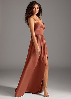 Azazie Zeya Bridesmaid Dresses Clay A-Line Pleated Stretch Satin Dress image6