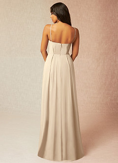 Azazie Kyedae Bridesmaid Dresses Champagne A-Line V-Neck Pleated Chiffon Dress image2