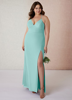 Azazie Becca Brautjungfernkleider Etui V-Hals Chiffon Kleid Aqua image7