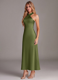 Azazie Doretta Bridesmaid Dresses Olive Mermaid Pleated Stretch Satin Dress image4