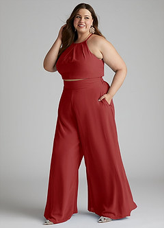 Azazie Kenzi Jurken voor bruidsmeisjes Jumpsuit van Chiffon Geplooid Roest image7