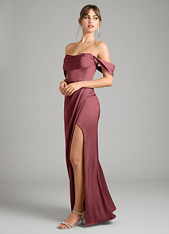 Azazie Johana Bridesmaid Dresses Merlot Mermaid Off the Shoulder Stretch Satin Convertible Dress image7