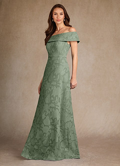Azazie Medford Kleider für die Brautmutter A-Linie Schulterfrei Blumen-Burnout Kleid Matcha image2