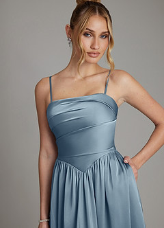 Azazie Zena At-home Try On Dresses Dusty Blue A-Line Strapless Stretch Satin Dress image2
