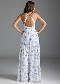 Azazie Davis Bridesmaid Dresses Blue Cottage Floral A-Line V-Neck Chiffon Dress image5