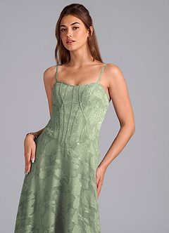 Azazie Stasy At-home Try On Dresses Agave A-Line Sweetheart Neckline Floral Burnout Dress image6