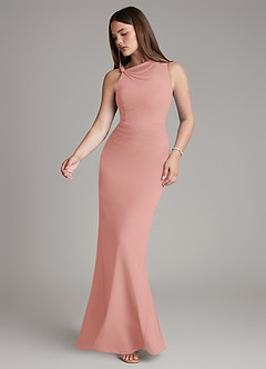 Azazie Charice Bridesmaid Dresses Rosette Sheath Pleated Chiffon Dress image3