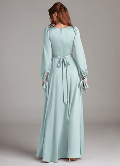 Azazie Leonia Bridesmaid Dresses Mist A-Line Long Sleeve Stretch Satin Dress image7