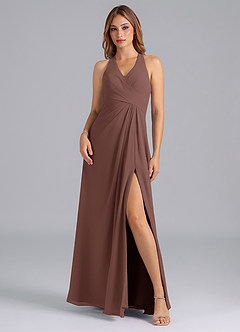 Azazie Dorota Vestidos de madrinha de casamento Vestido Café Expresso de Chiffon de Linha A com Plissado image3