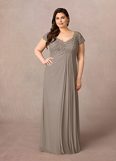 Azazie Macy Mother of the Bride Dresses Taupe A-Line V-Neck Sequin Lace Lace Dress image6