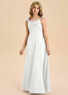 Azazie Gumdrop Junior White Empire Pleated Stretch Satin Dress image3