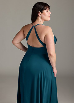 Azazie Davis Bridesmaid Dresses Ink Blue A-Line Pleated Stretch Satin Dress image12