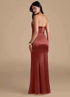 Azazie Yola Bridesmaid Dresses Terracotta Sheath Pleated Metallic Satin Dress image4