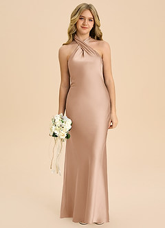 Azazie Chickie Junior Robe Fourreau en Satin extensible Plissée Rose Perle image3