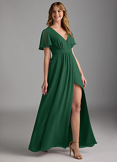 Azazie Zaniah Bridesmaid Dresses Dark Green A-Line Chiffon Dress image3