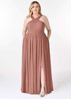 Azazie Elvira Bridesmaid Dresses Cedar Rose A-Line Pleated Chiffon Dress image7