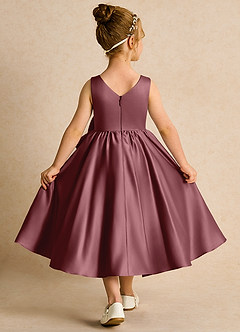 Azazie Hermia Robe Demoiselle D'honneur Fillette Robe Trapèze en Mat Satiné Sans manches Rose Du Désert image2