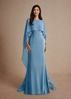 Azazie Milfred Mère de la mariée Robes Robe Fourreau en Satin extensible Col de bateau Acier Bleuté image5