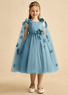 Azazie Staria Blumenmädchenkleider Ballkleid Gestreift Tüll Kleid Stimmungsvolles Blau image6
