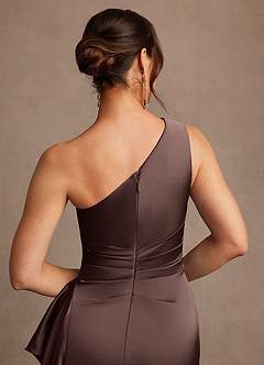 Azazie Yvette Mother of the Bride Dresses Ganache Sheath One Shoulder Stretch Satin Dress image7