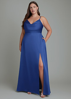 Azazie Sarella Bridesmaid Dresses Royal Blue A-Line Pleated Stretch Satin Dress image10
