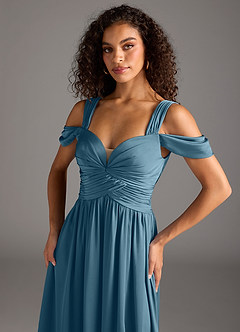 Azazie Lianne Jurken voor bruidsmeisjes Jurk van Stretch Satijn met A-Lijn Off the Shoulder Bermuda image3