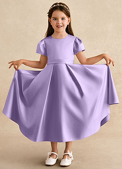 Azazie Princess Flower Girl Dresses Lilac A-Line Pleated Matte Satin Dress image3