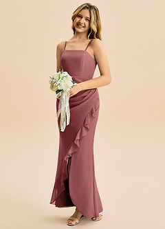 Azazie Buzzy Junior Jurk van Chiffon met Kolom Geplooid Amethist image3