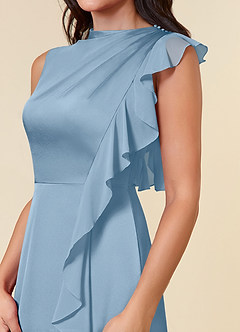 Azazie Narine Abiti per la Madre della Sposa Abito A-Line in Raso Elasticizzato Scollo alto plissettato Azzurro Polvere image4