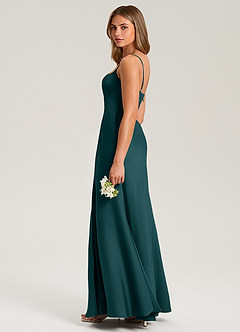 Azazie Lidia Bridesmaid Dresses Pine Mermaid Side Slit Stretch Satin Dress image7