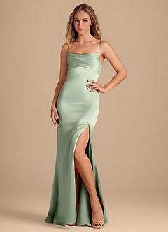 Azazie Camila Bridesmaid Dresses Matcha Sheath Sweetheart Neckline Metallic Satin Dress image3