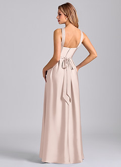 Azazie Dixie 신부 들러리 드레스 A라인 주름진 스트레치 새틴 바닥 길이 드레스 image5