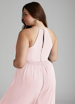 Azazie Kenzi Bridesmaid Dresses Blushing Pink Pleated Chiffon Jumpsuit image10