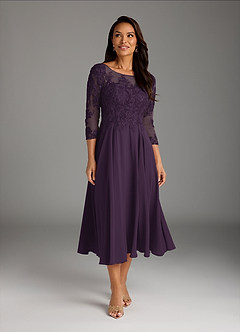 Azazie Marge Mother of the Bride Dresses Plum A-Line Scoop Lace Chiffon Dress image2