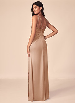 Azazie Aqua Bridesmaid Dresses English Rose A-Line V-Neck Pleated Stretch Satin Dress image9