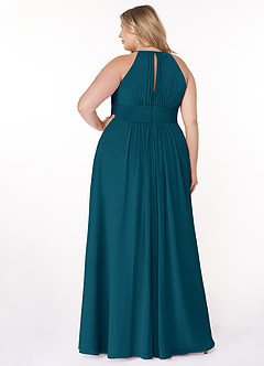 Azazie Bonnie Bridesmaid Dresses Ink Blue A-Line Keyhole Ruched Chiffon Dress image7