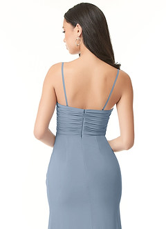 Azazie Darria Abiti da Damigella Abito Convertibile Tubino in Chiffon Elasticizzato Scollo quadrato pieghettato Blu Polveroso image9