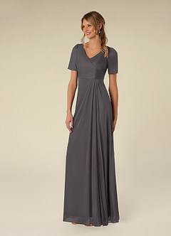 Azazie Bessie Mother of the Bride Dresses Steel Grey A-Line Pleated Mesh Dress image4