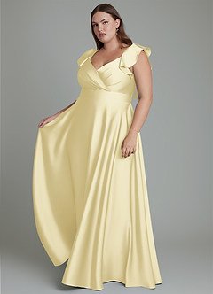 Azazie Leilani Bridesmaid Dresses Lemon Sorbet A-Line Ruched Stretch Satin Dress image13