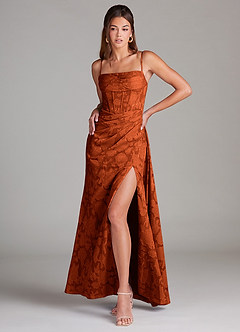 Azazie Denisa Bridesmaid Dresses Paprika Sheath Pleated Floral Burnout Dress image3