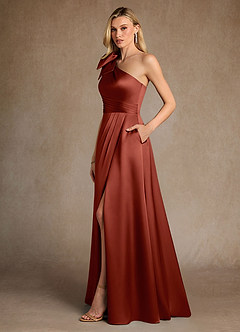 Azazie Easton Mother of the Bride Dresses Terracotta A-Line One Shoulder Stretch Satin Dress image2