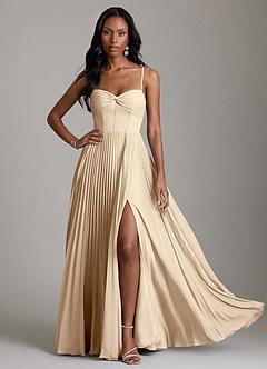 Azazie Akiko Champagne Chiffon Bridesmaid Dresses | Azazie
