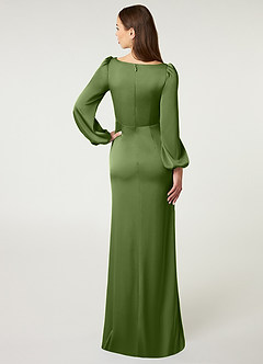Azazie Mel Robes de demoiselle d'honneur Robe Fourreau en Satin extensible Manche longue Genévrier image2