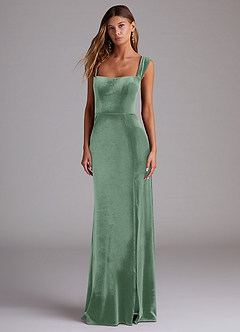 Azazie Junia Bridesmaid Dresses Eucalyptus Sheath Off the Shoulder Velvet Convertible Dress image1