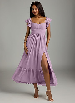 Azazie Anaya Brautjungfernkleider A-Linie Plissee Chiffon Kleid Blauregen image1