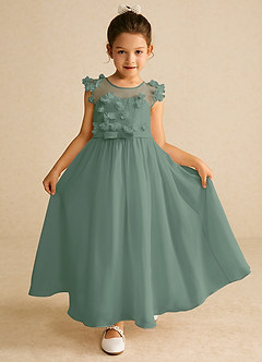 Azazie Arlo Flower Girl Dresses Eucalyptus A-Line Bow Chiffon Dress image1